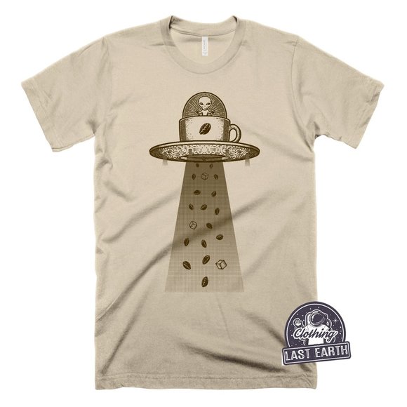 Alien Coffee T-Shirt Funny Ufo Shirt Coffee Beans Shirt Coffee Lover Gift - Picture 1 of 2